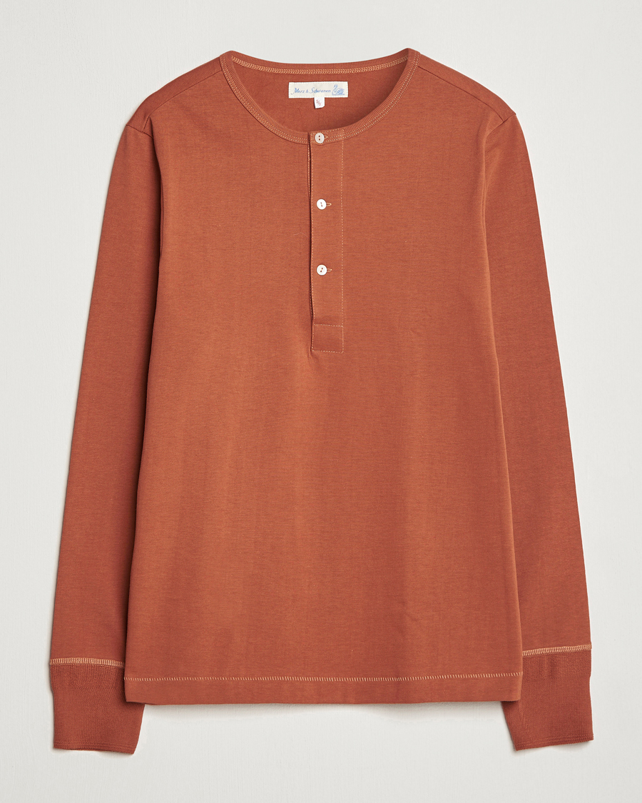 Heren | Truien | Merz b. Schwanen | Classic Organic Cotton Henley Sweater Sierra Red