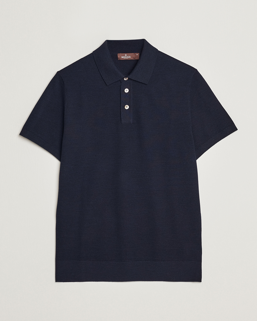 Heren | Polo's | Morris Heritage | Alberto Knitted Short Sleeve Polo Shirt Navy