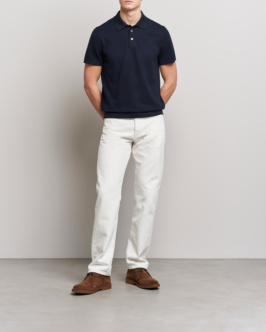 Heren | Polo's | Morris Heritage | Alberto Knitted Short Sleeve Polo Shirt Navy