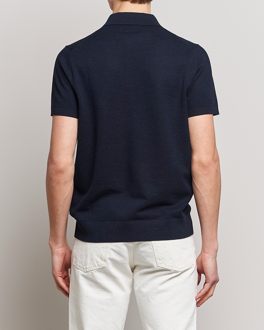 Heren | Polo's | Morris Heritage | Alberto Knitted Short Sleeve Polo Shirt Navy