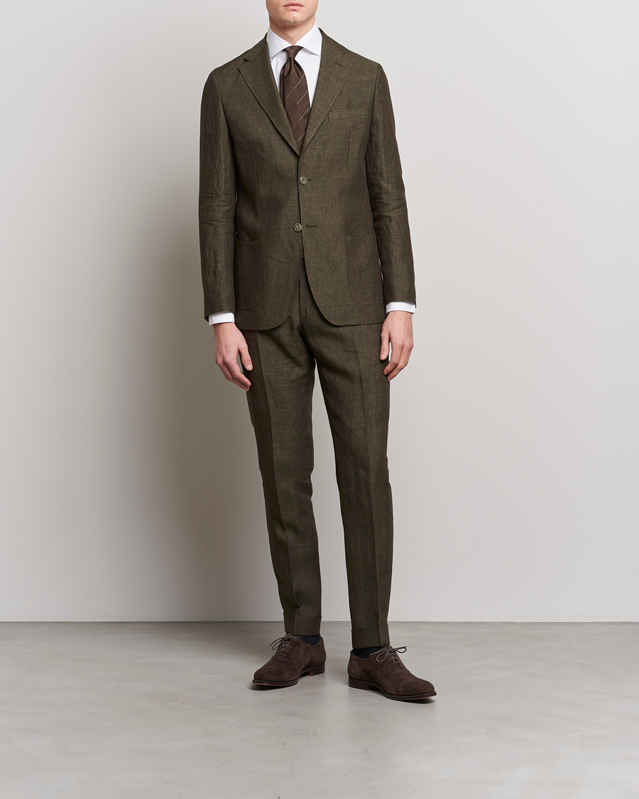 Heren | Broeken | Morris Heritage | Jack Linen Suit Trousers Olive