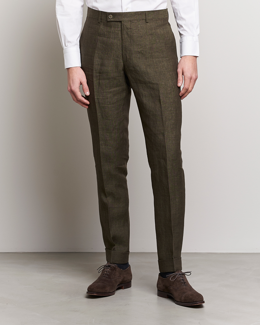 Heren | Broeken | Morris Heritage | Jack Linen Suit Trousers Olive