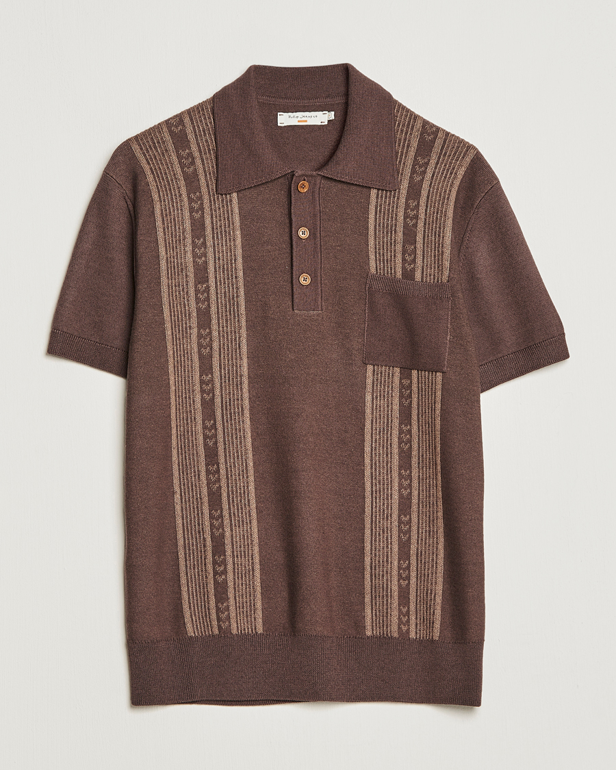 Homme | Polos | Nudie Jeans | Frippe Knitted Polo Brown
