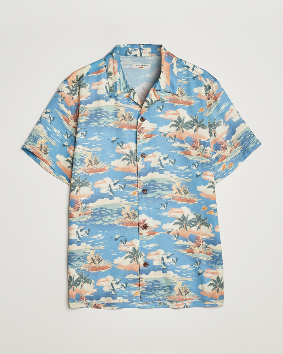 Homme | Chemises | Nudie Jeans | Arvid Printed Short Sleeve Shirt Hawaii Azure
