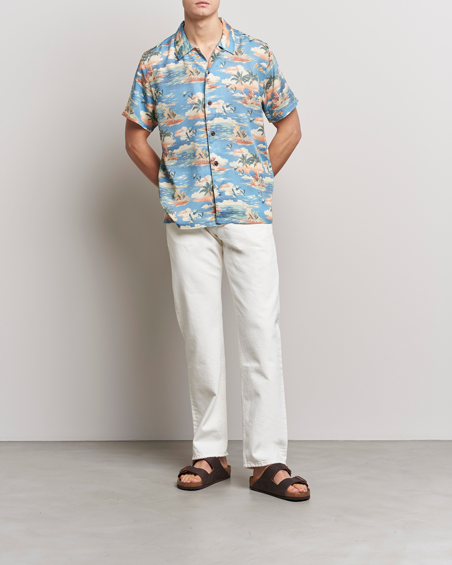 Homme | Chemises | Nudie Jeans | Arvid Printed Short Sleeve Shirt Hawaii Azure
