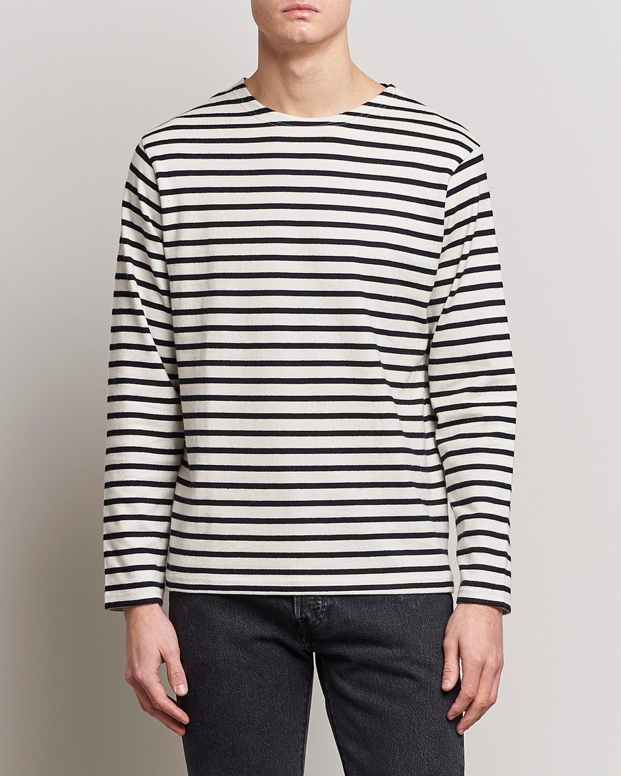 Homme | T-shirts | Nudie Jeans | Charles Sailor Striped Crew Neck Off White/Black