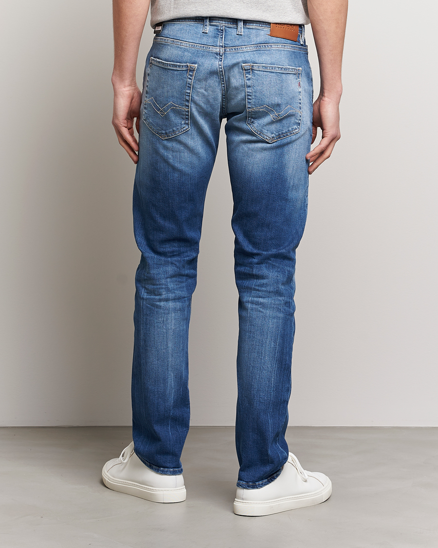 Heren | Jeans | Replay | Grover Straight Fit Stretch Shredded Jeans Blue