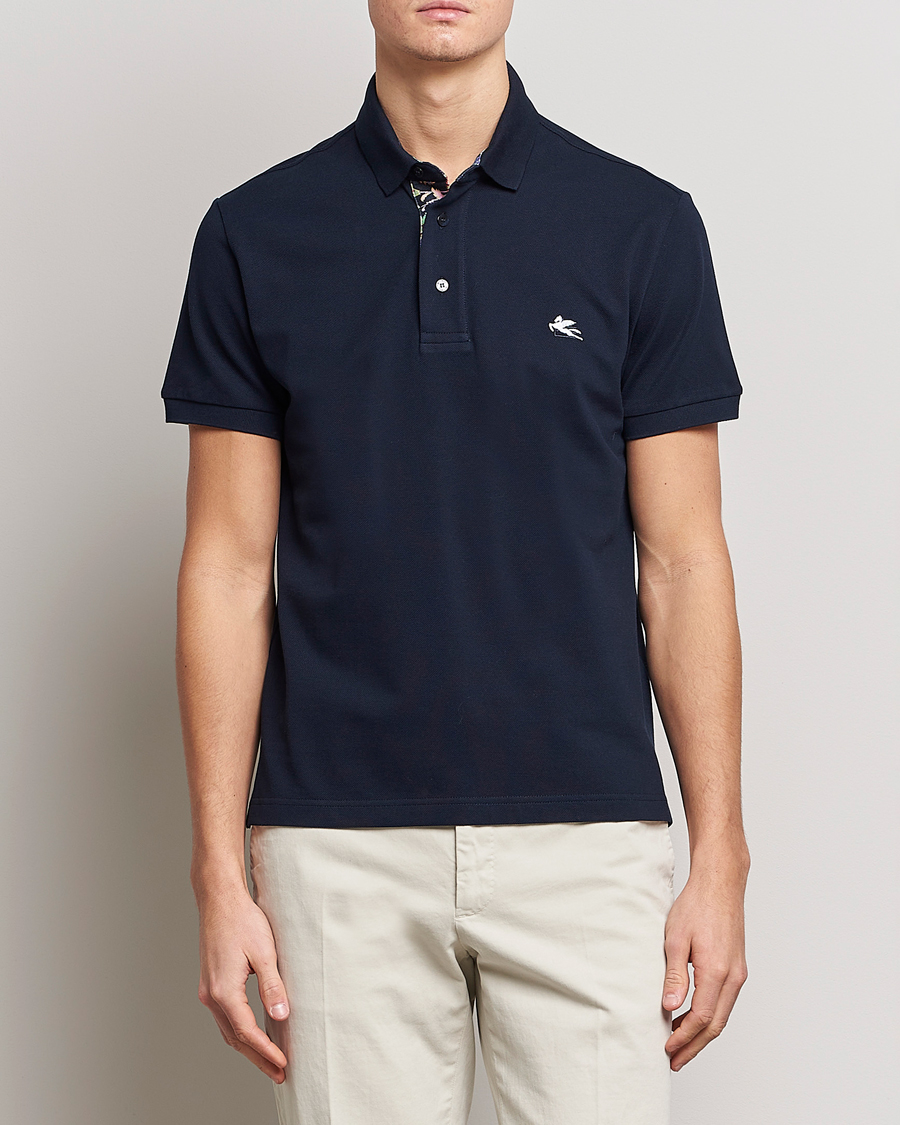 Homme | Polos | Etro | Short Sleeve Contrast Paisley Polo Navy