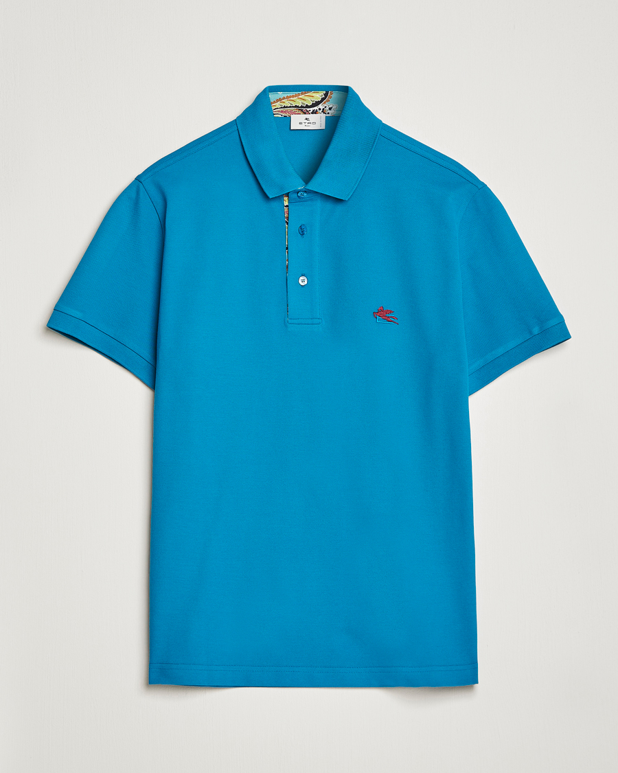 Homme | Polos | Etro | Short Sleeve Contrast Paisley Polo Azzurro