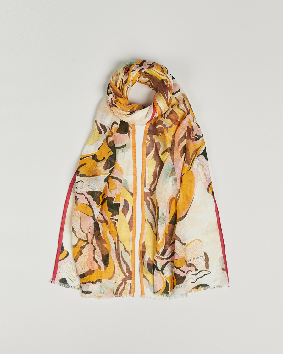 Homme | Etro Floreale Linen Scarf White/Yellow | Etro | Floreale Linen Scarf White/Yellow
