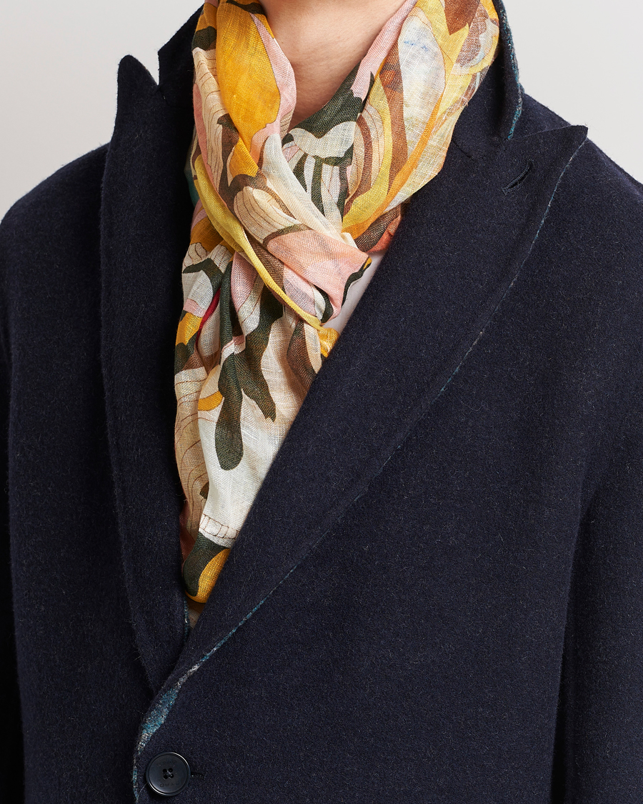 Homme | Etro Floreale Linen Scarf White/Yellow | Etro | Floreale Linen Scarf White/Yellow
