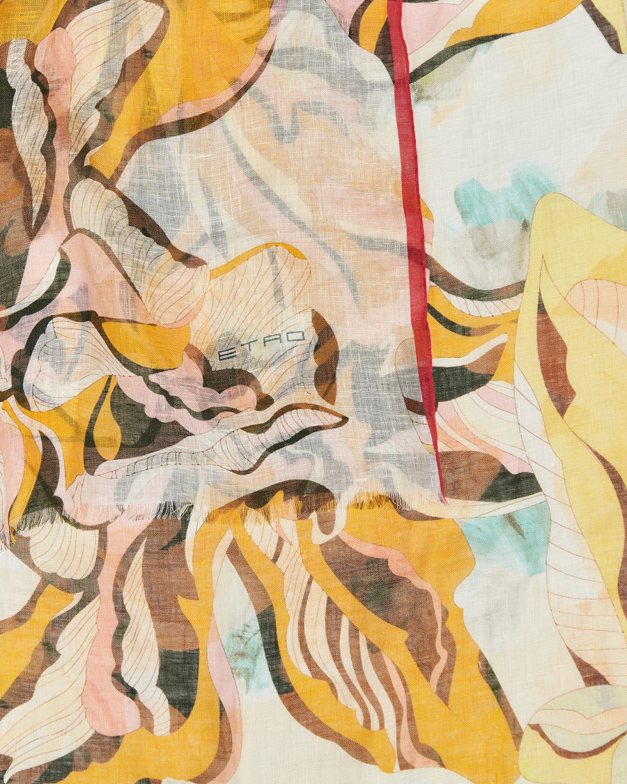 Homme | Etro Floreale Linen Scarf White/Yellow | Etro | Floreale Linen Scarf White/Yellow
