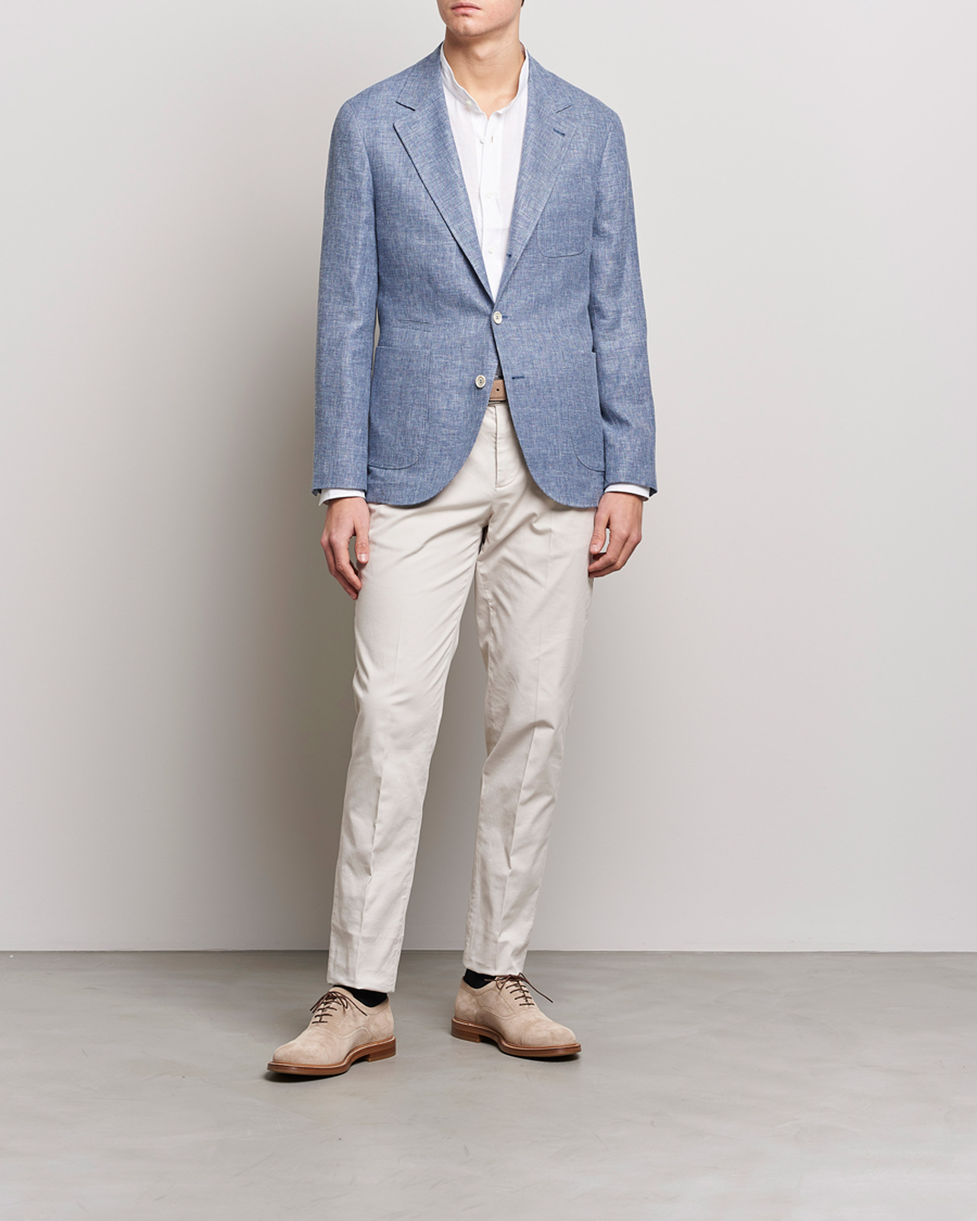 Homme | Blazers | Brunello Cucinelli | Micro Chevron Linen Blazer Indigo Blue