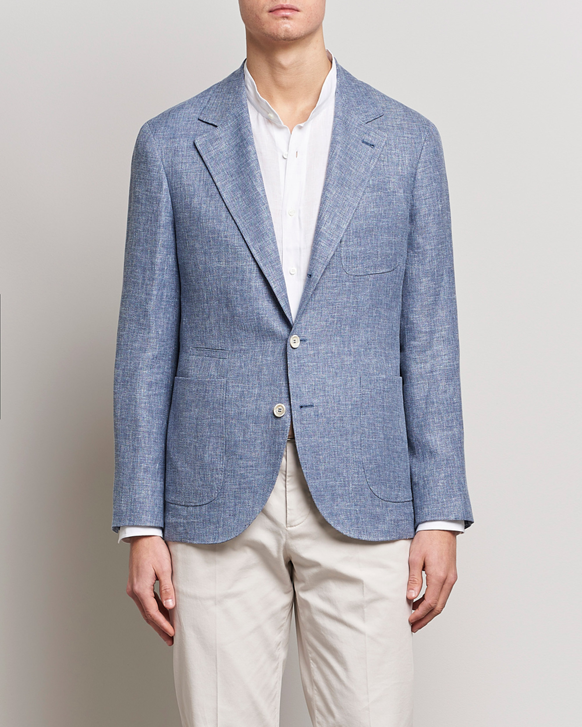 Homme | Blazers | Brunello Cucinelli | Micro Chevron Linen Blazer Indigo Blue
