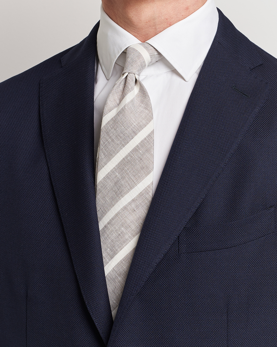 Homme | Brunello Cucinelli Striped Linen Tie Beige/White | Brunello Cucinelli | Striped Linen Tie Beige/White