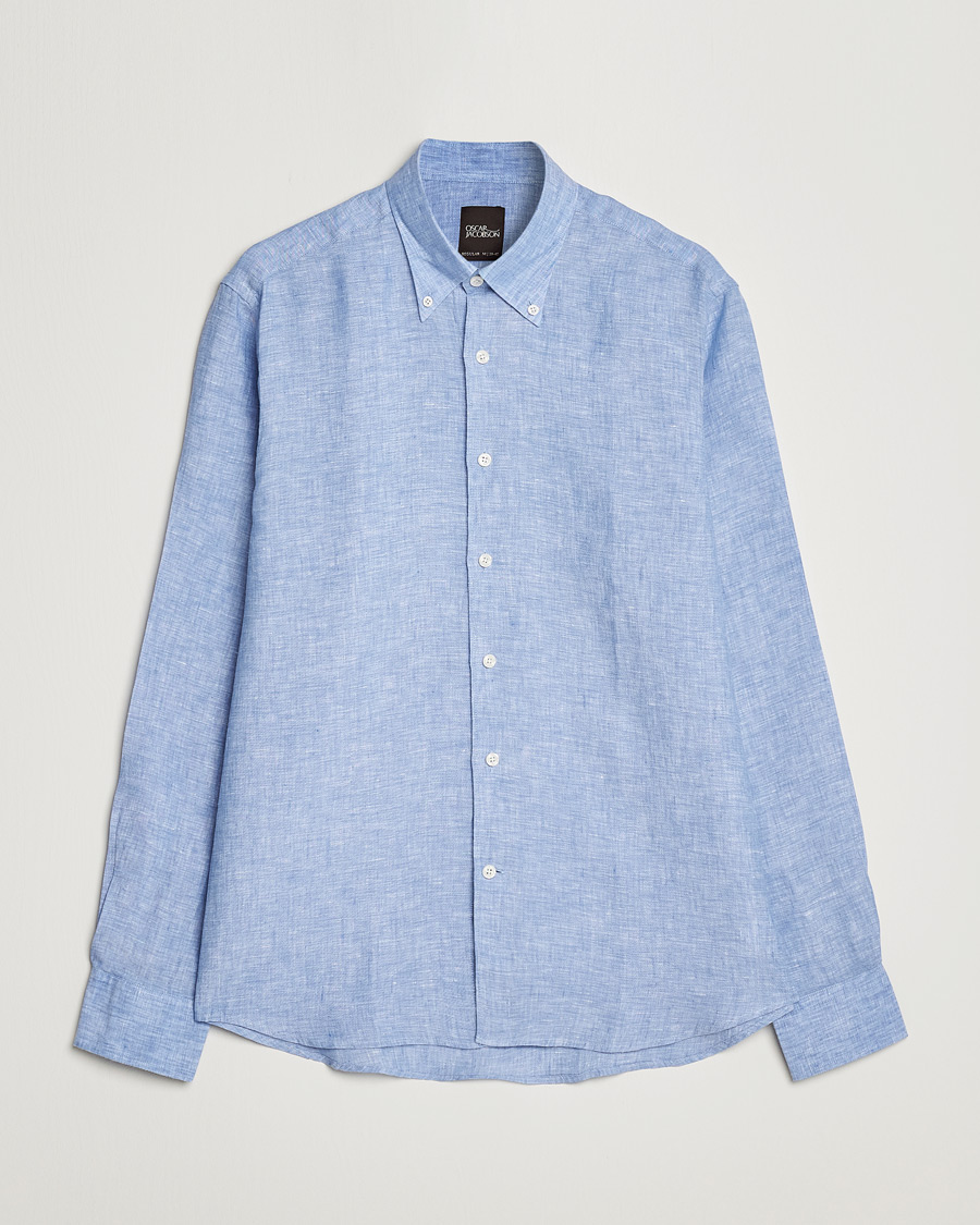 Homme | Chemises | Oscar Jacobson | Regular Fit Button Down Linen Shirt Blue