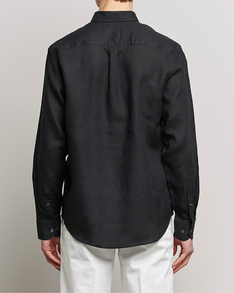 Homme | Chemises | Oscar Jacobson | Regular Fit Button Down Linen Shirt Black