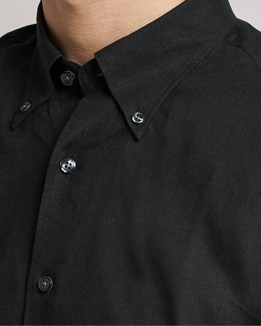 Homme | Chemises | Oscar Jacobson | Regular Fit Button Down Linen Shirt Black