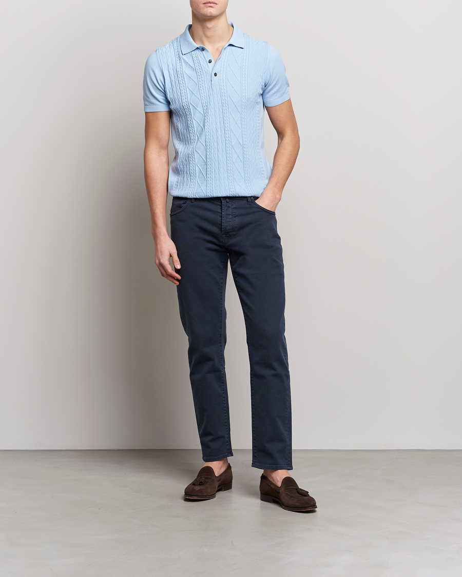 Homme | Polos | Oscar Jacobson | Bard Short Sleeve Structured Cotton Polo Light Blue