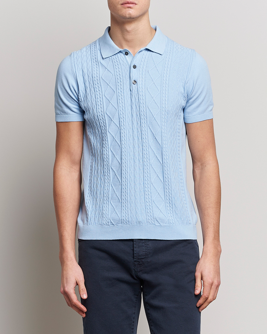 Homme | Polos | Oscar Jacobson | Bard Short Sleeve Structured Cotton Polo Light Blue