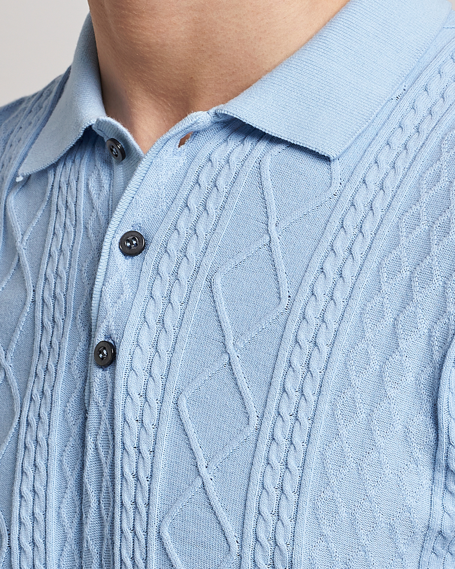 Homme | Polos | Oscar Jacobson | Bard Short Sleeve Structured Cotton Polo Light Blue