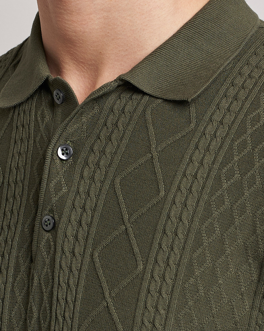 Homme | Polos | Oscar Jacobson | Bard Short Sleeve Structured Cotton Polo Olive