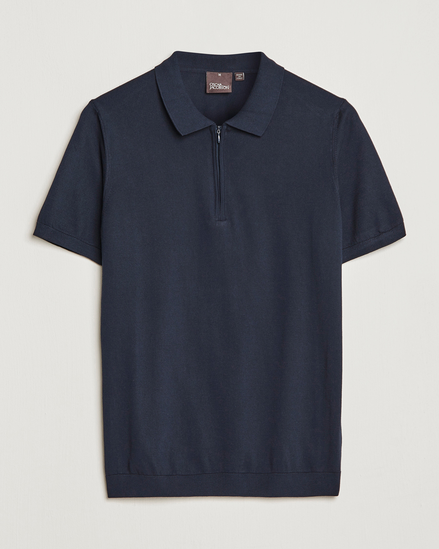 Homme | Polos | Oscar Jacobson | Otto Short Sleeve Zip Polo Navy