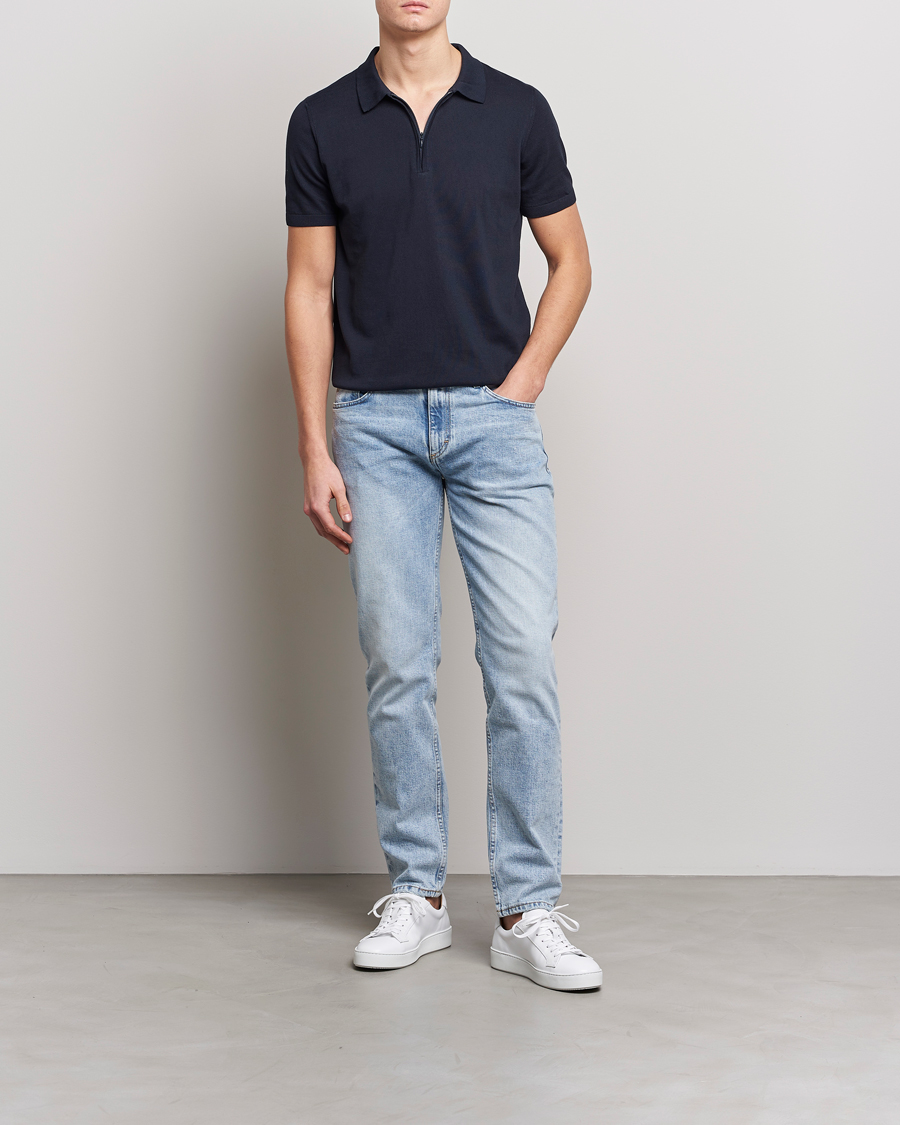 Homme | Polos | Oscar Jacobson | Otto Short Sleeve Zip Polo Navy