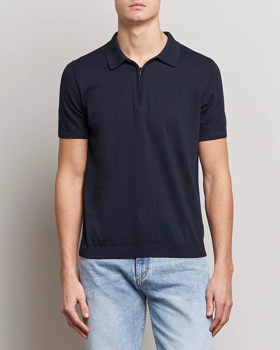 Homme | Polos | Oscar Jacobson | Otto Short Sleeve Zip Polo Navy