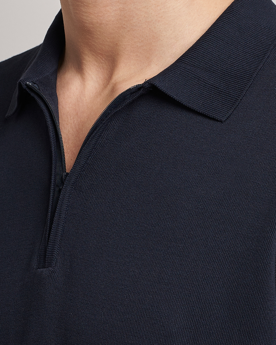 Homme | Polos | Oscar Jacobson | Otto Short Sleeve Zip Polo Navy
