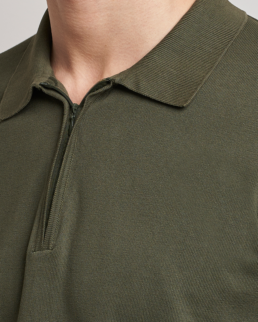 Homme | Polos | Oscar Jacobson | Otto Short Sleeve Zip Polo Olive