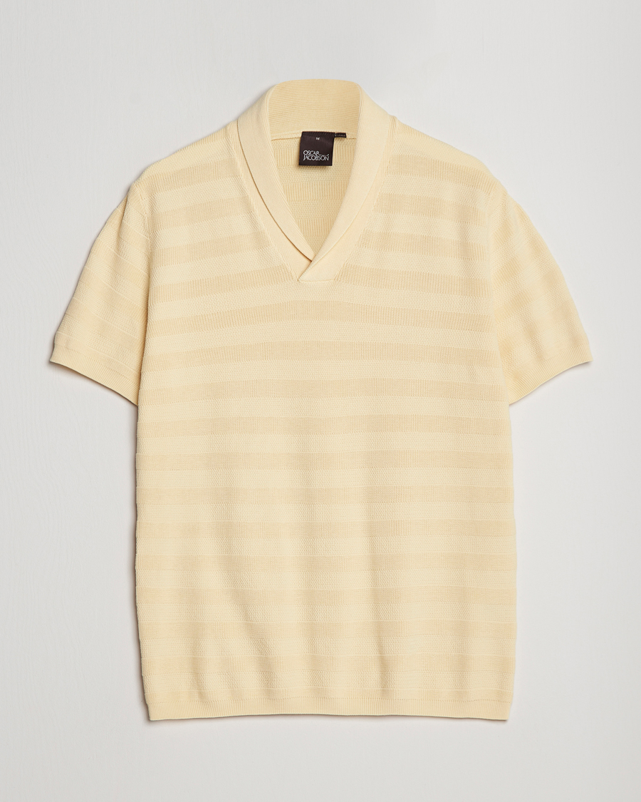Homme | Polos | Oscar Jacobson | Rolle Garment Dye Structured Cotton Polo Yellow