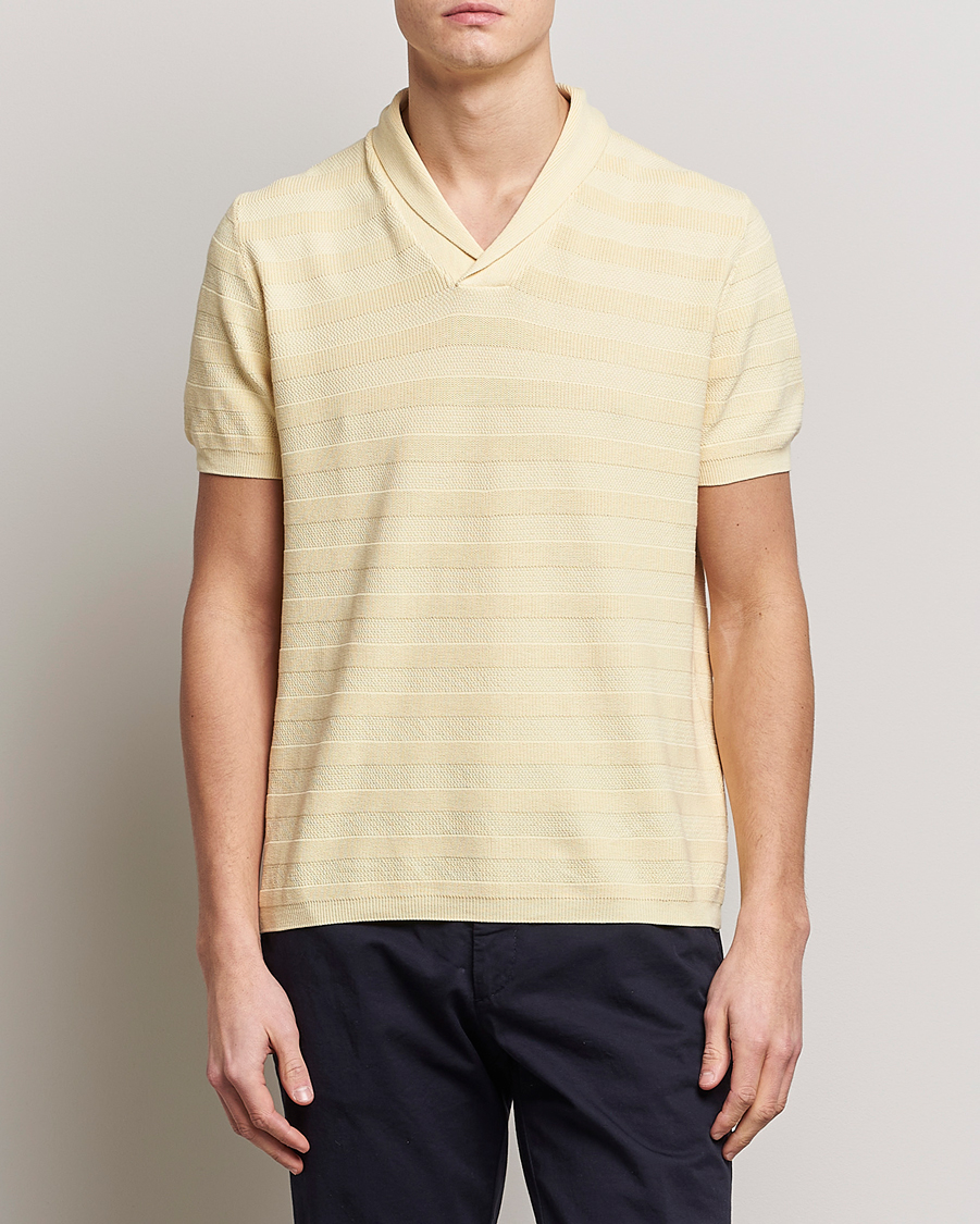 Homme | Polos | Oscar Jacobson | Rolle Garment Dye Structured Cotton Polo Yellow