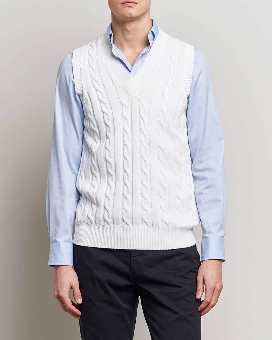 Homme | Pulls Et Tricots | Oscar Jacobson | Lucas Cable Knitted Vest White