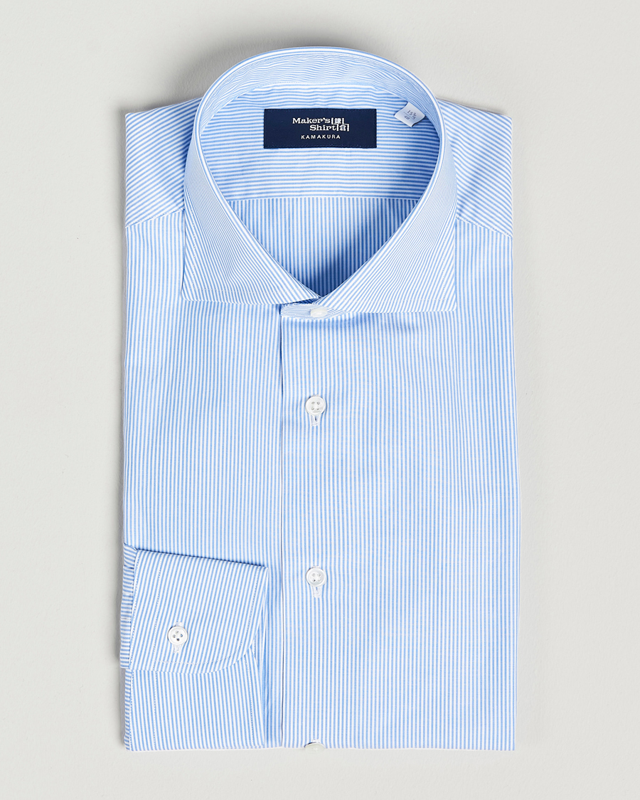 Homme | Chemises | Kamakura Shirts | Slim Fit Striped Broadcloth Shirt Light Blue