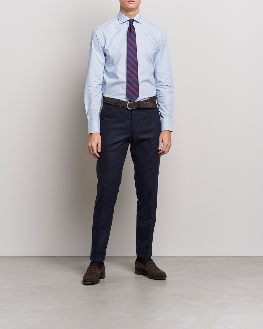 Homme | Chemises | Kamakura Shirts | Slim Fit Striped Broadcloth Shirt Light Blue