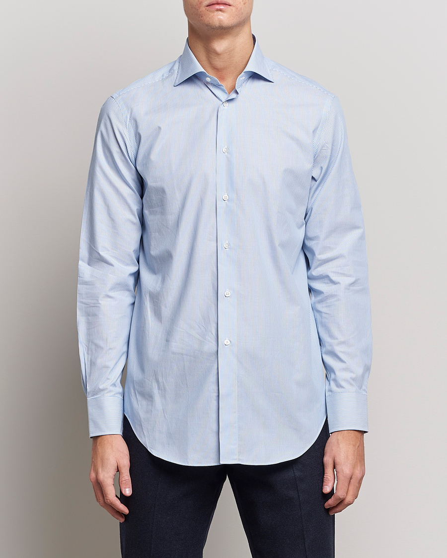Homme | Chemises | Kamakura Shirts | Slim Fit Striped Broadcloth Shirt Light Blue