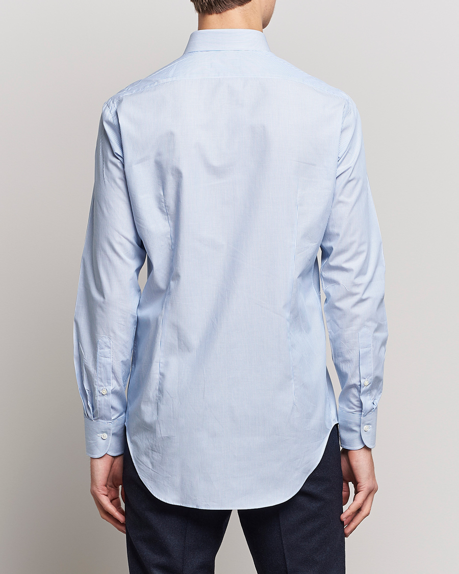 Homme | Chemises | Kamakura Shirts | Slim Fit Striped Broadcloth Shirt Light Blue