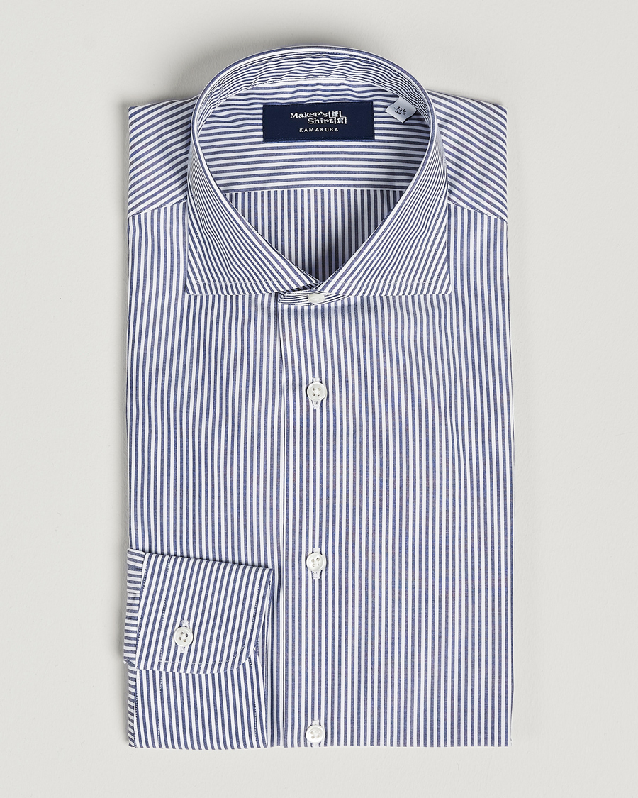 Homme | Chemises | Kamakura Shirts | Slim Fit Striped Broadcloth Shirt Navy