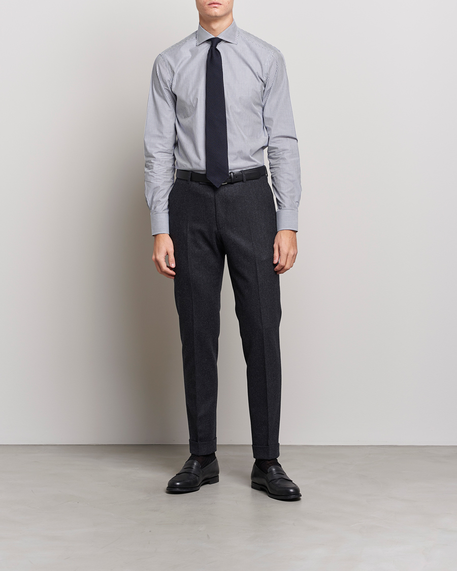 Homme | Chemises | Kamakura Shirts | Slim Fit Striped Broadcloth Shirt Navy