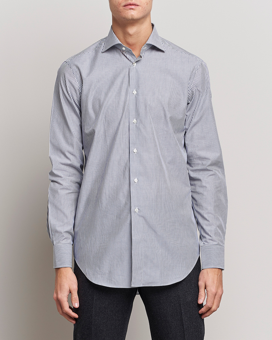 Homme | Chemises | Kamakura Shirts | Slim Fit Striped Broadcloth Shirt Navy