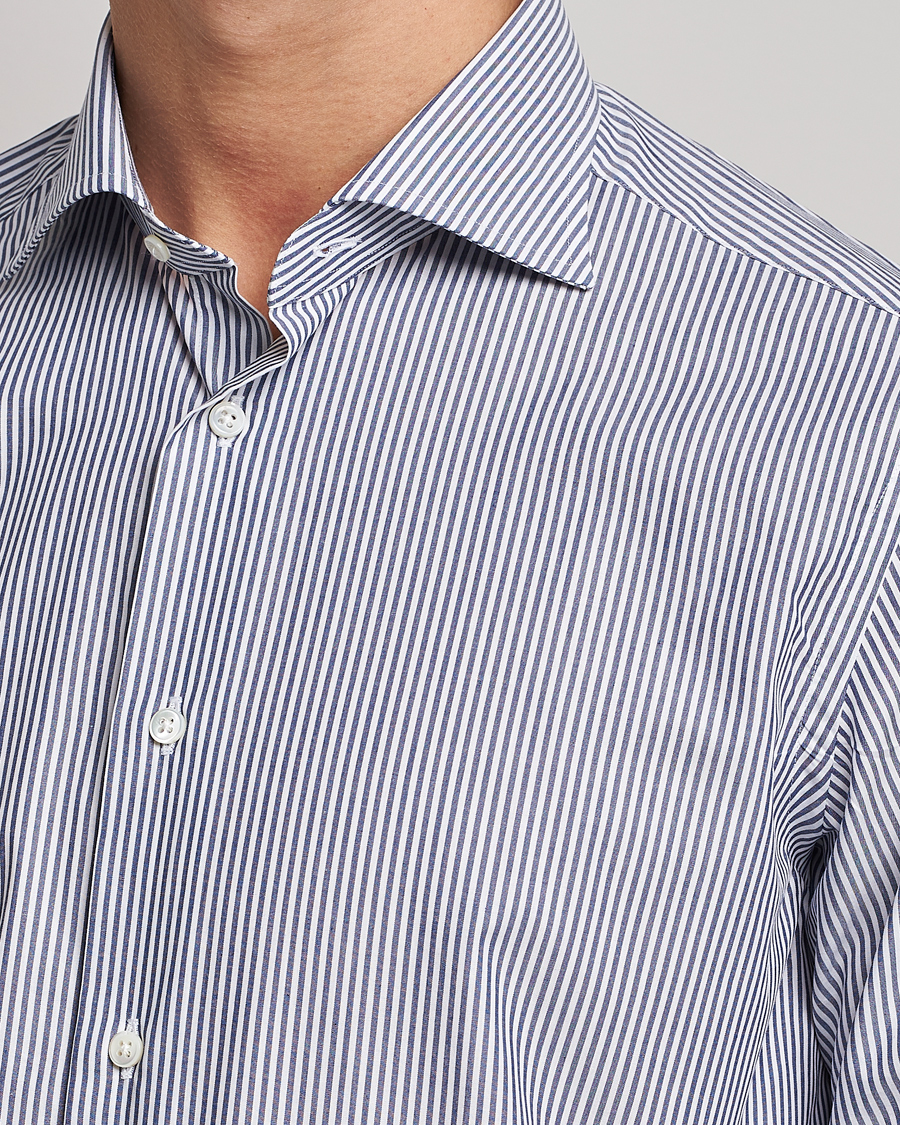 Homme | Chemises | Kamakura Shirts | Slim Fit Striped Broadcloth Shirt Navy