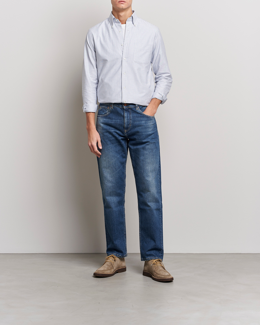 Homme | Chemises | Kamakura Shirts | Slim Fit Striped Oxford BD Shirt Light Blue