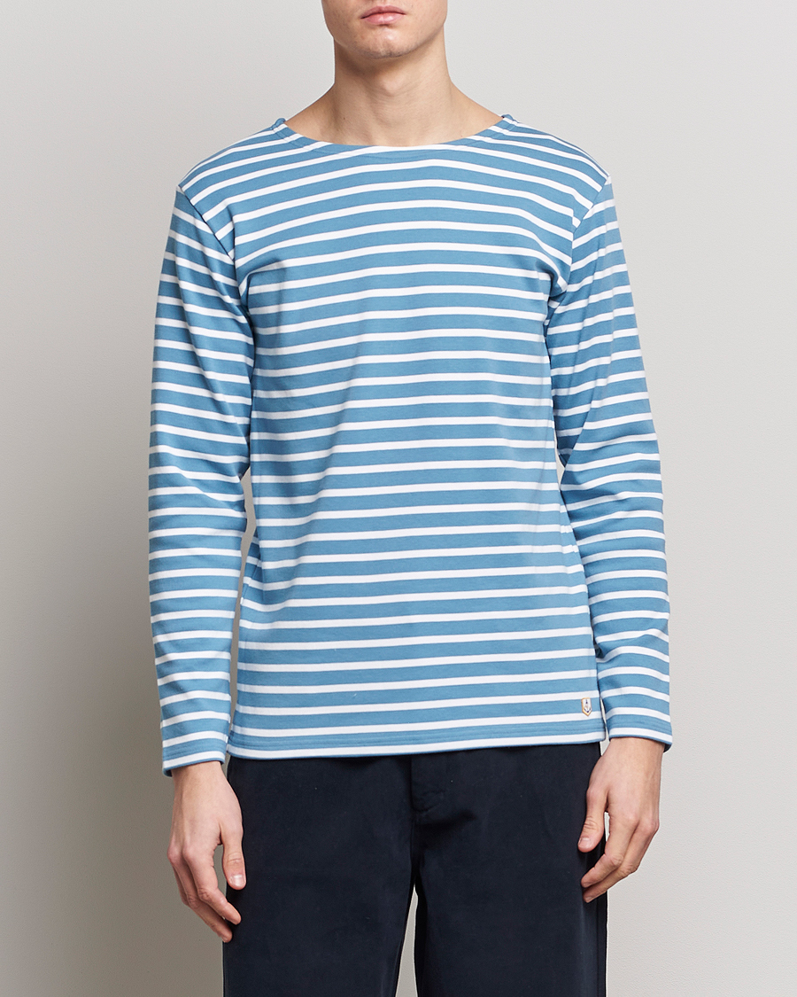 Homme | T-shirts | Armor-lux | Houat Héritage Stripe Longsleeve T-shirt Blue/Blanc