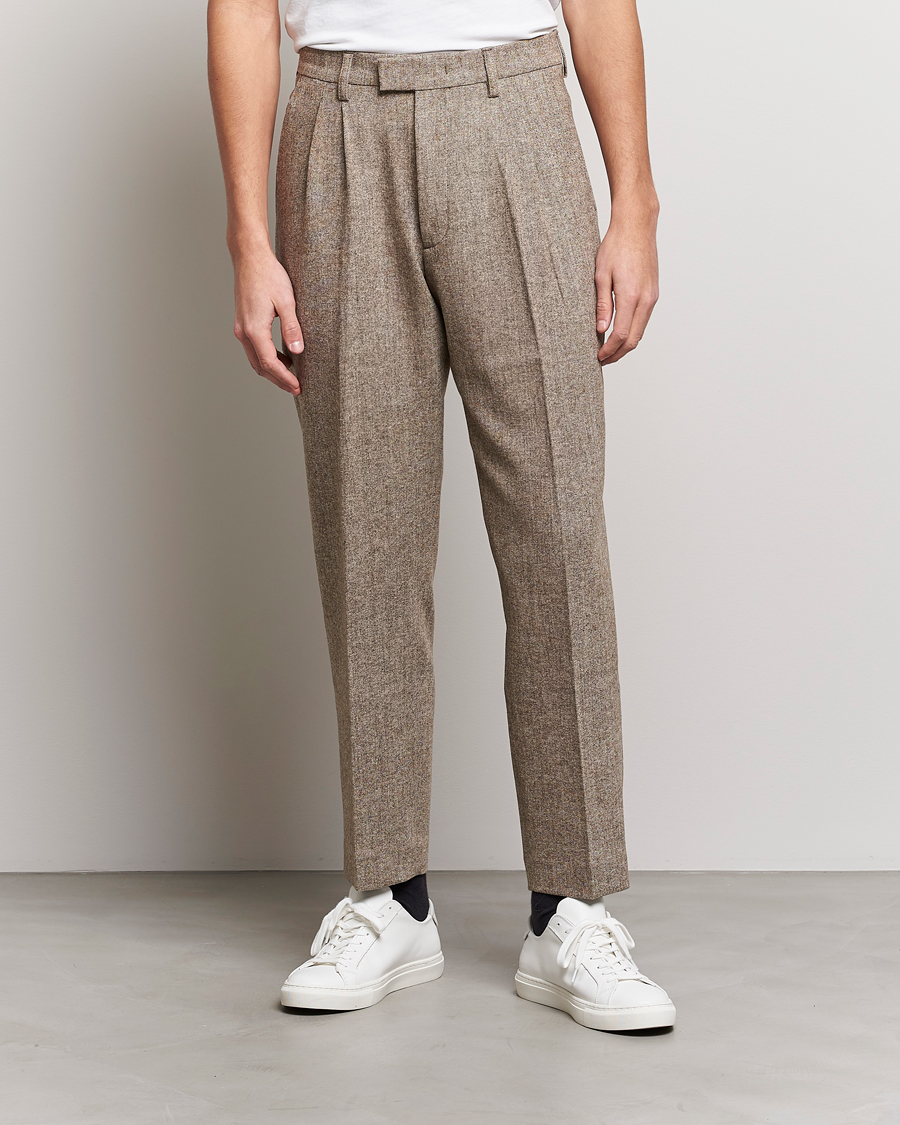 Homme | Pantalons | NN07 | Fritz Wool Pleated Trousers Brown Melange