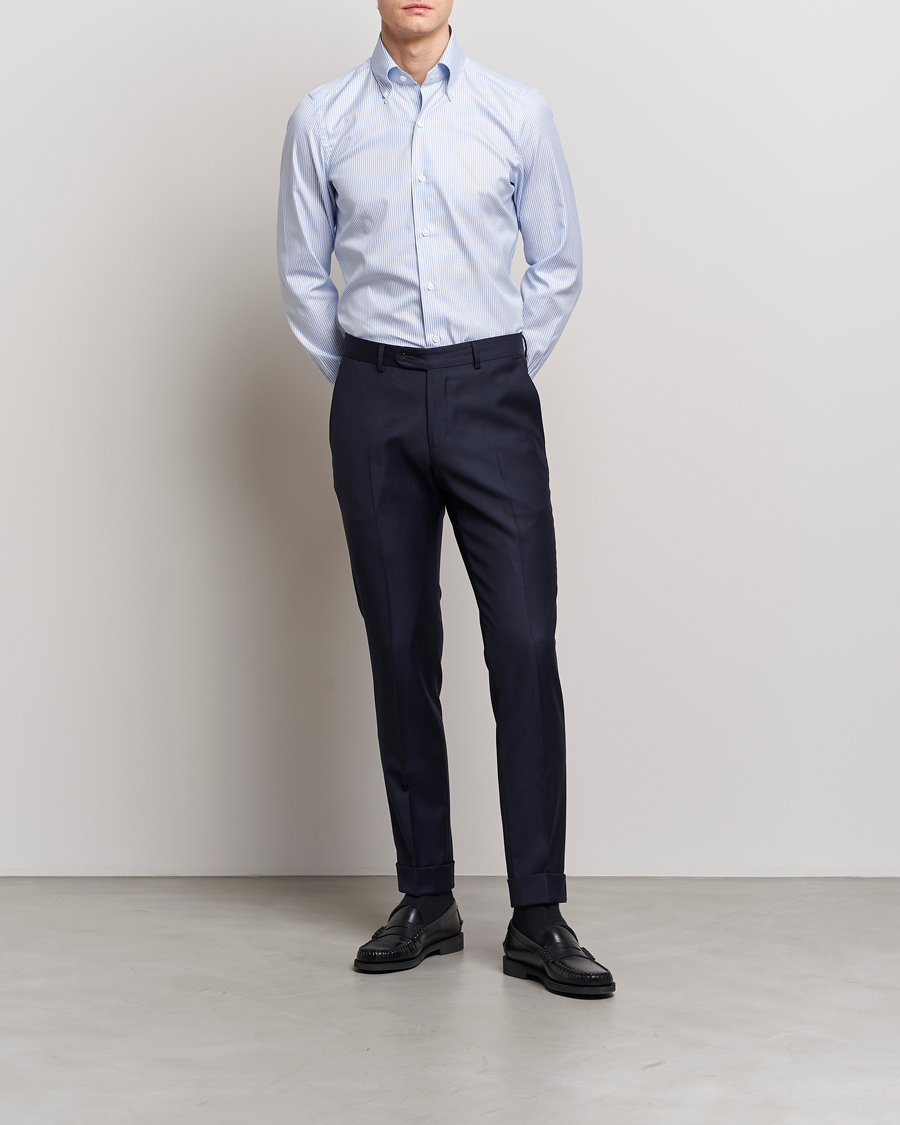 Homme | Chemises | Finamore Napoli | Milano Slim Oxford Button Down Shirt Blue Stripe