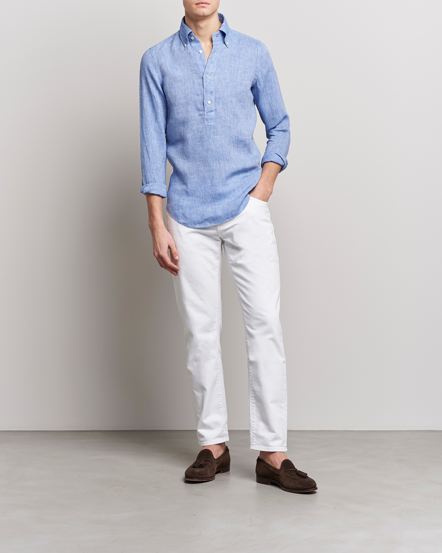 Homme | Chemises | Finamore Napoli | Miami Linen Popover Shirt Dark Blue