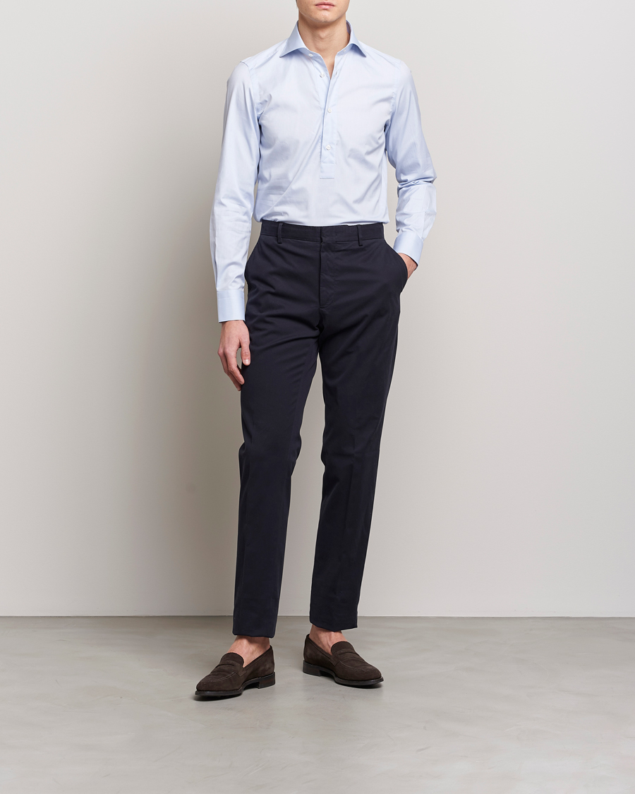 Homme | Chemises | Finamore Napoli | Tokyo Slim Oxford Popover Shirt Light Blue