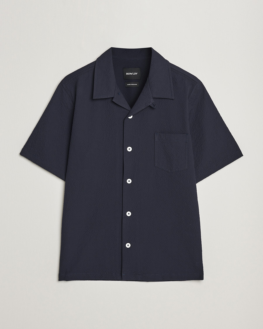 Heren | Overhemden | Howlin' | Short Sleeve Cotton Seersucker Shirt Navy