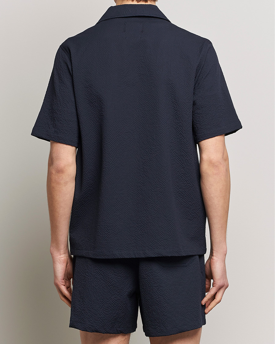 Heren | Overhemden | Howlin' | Short Sleeve Cotton Seersucker Shirt Navy